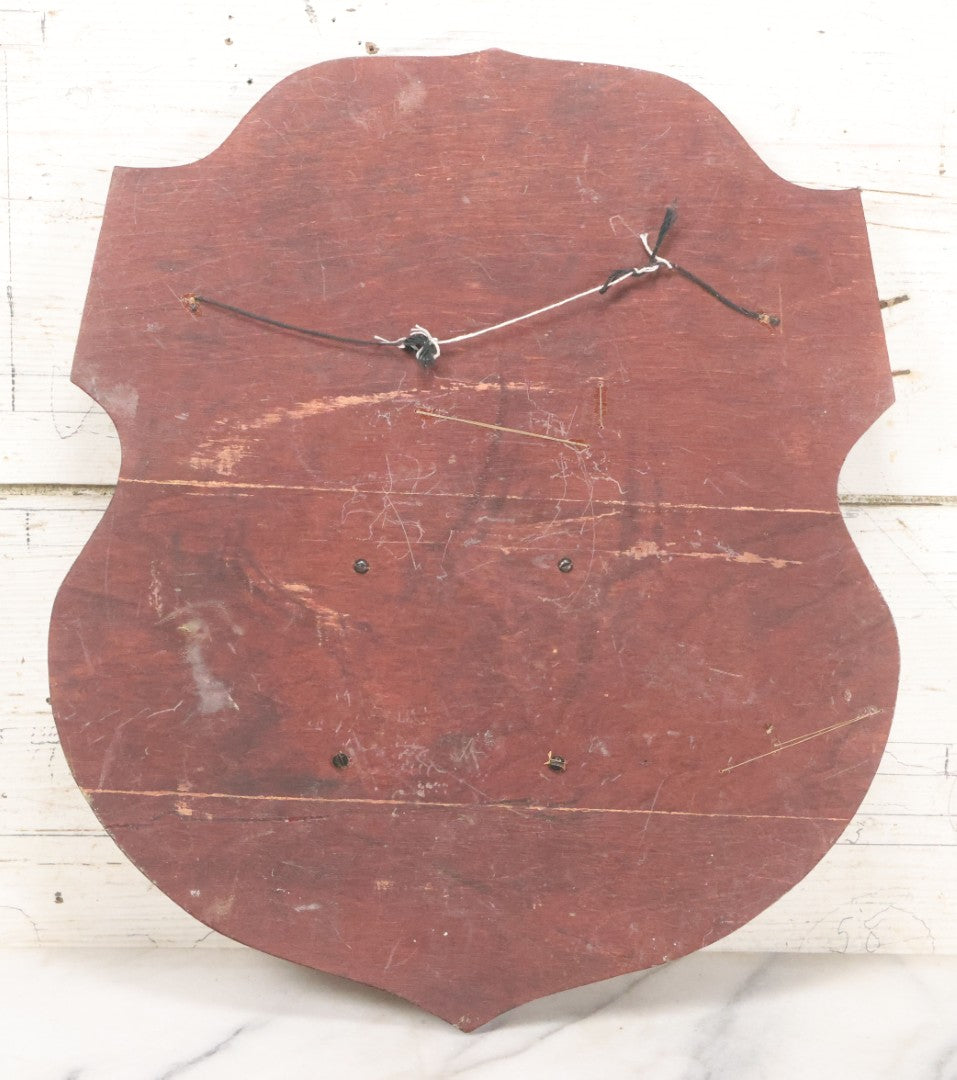 Lot 020 - Vintage Folk Art Wooden Half Hull Boat Model Plaque Wall Hanger With Wooden Sails, Note Torn Strings, Internal Dust, 14-1/2" x 16-1/2"