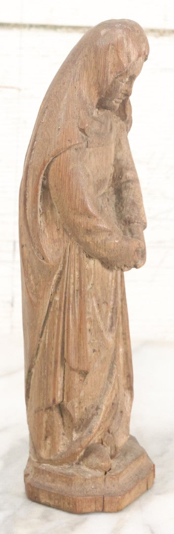 Lot 021 - Antique Folk Art Hand Carved Wooden Nun Statue, 10-1/4" High