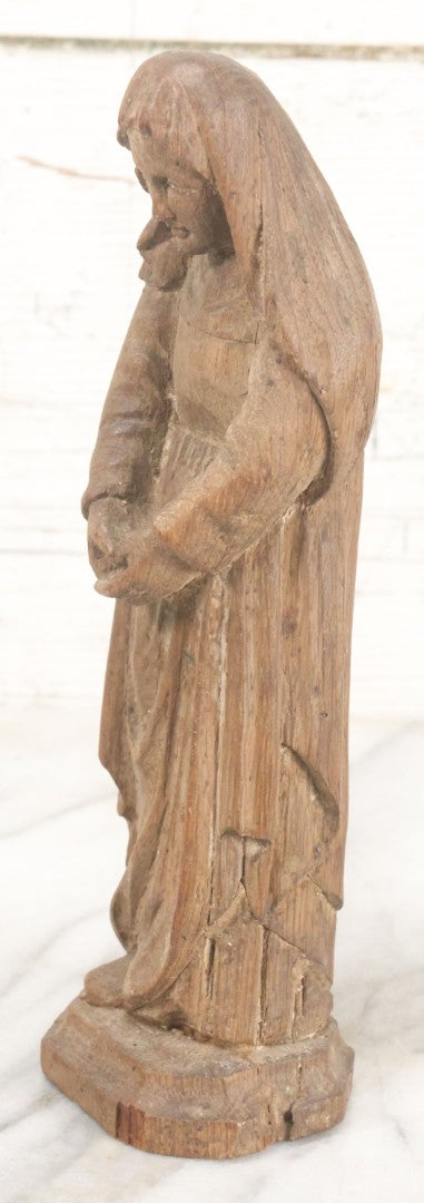 Lot 021 - Antique Folk Art Hand Carved Wooden Nun Statue, 10-1/4" High