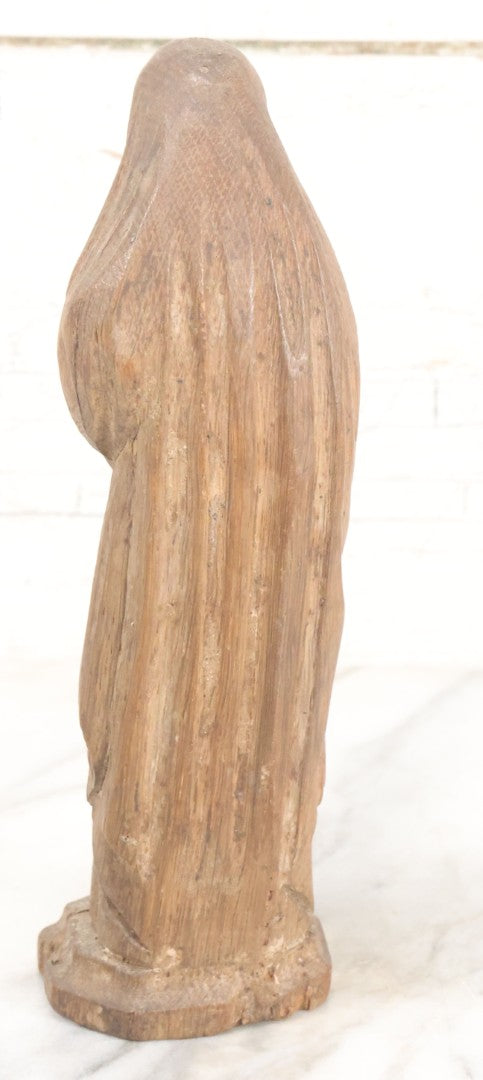 Lot 021 - Antique Folk Art Hand Carved Wooden Nun Statue, 10-1/4" High