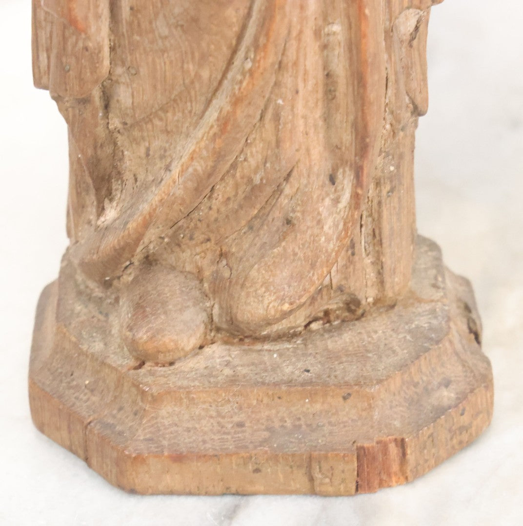 Lot 021 - Antique Folk Art Hand Carved Wooden Nun Statue, 10-1/4" High