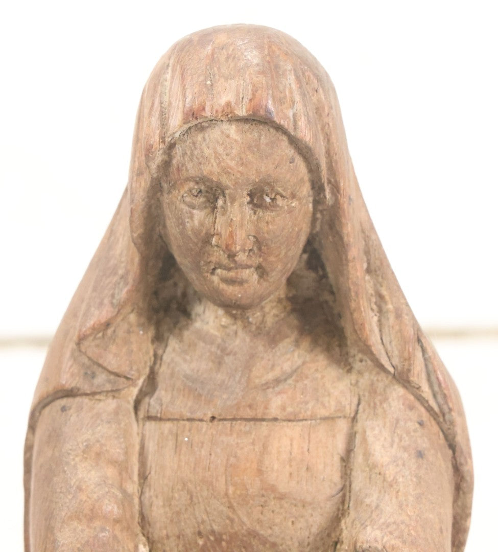 Lot 021 - Antique Folk Art Hand Carved Wooden Nun Statue, 10-1/4" High