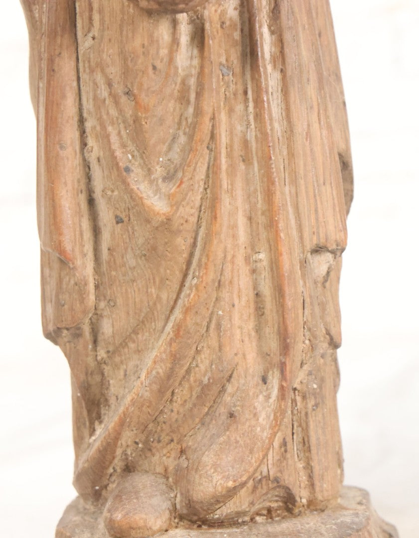 Lot 021 - Antique Folk Art Hand Carved Wooden Nun Statue, 10-1/4" High