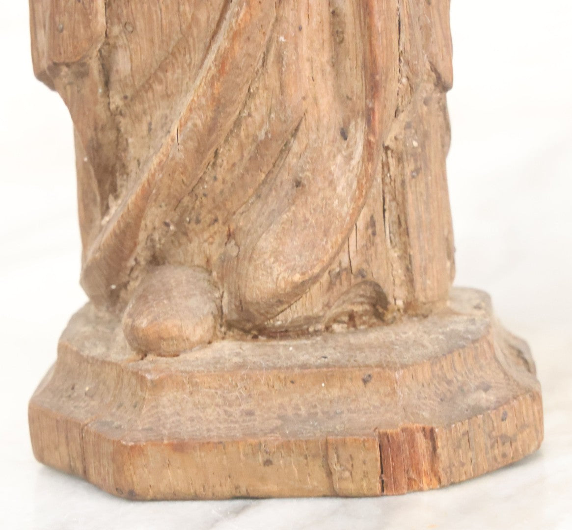 Lot 021 - Antique Folk Art Hand Carved Wooden Nun Statue, 10-1/4" High