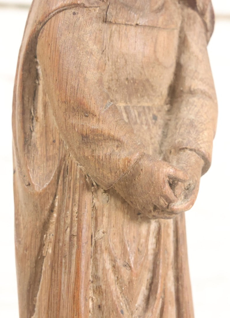 Lot 021 - Antique Folk Art Hand Carved Wooden Nun Statue, 10-1/4" High