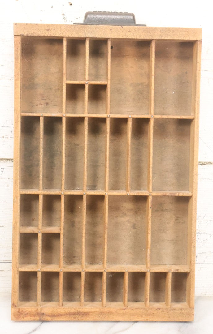 Lot 022 - Antique Hamilton Print Letterpress Type Dividing Drawer Tray, Cut Down To Size, 10-3/8" x 17-3/8" With Handle