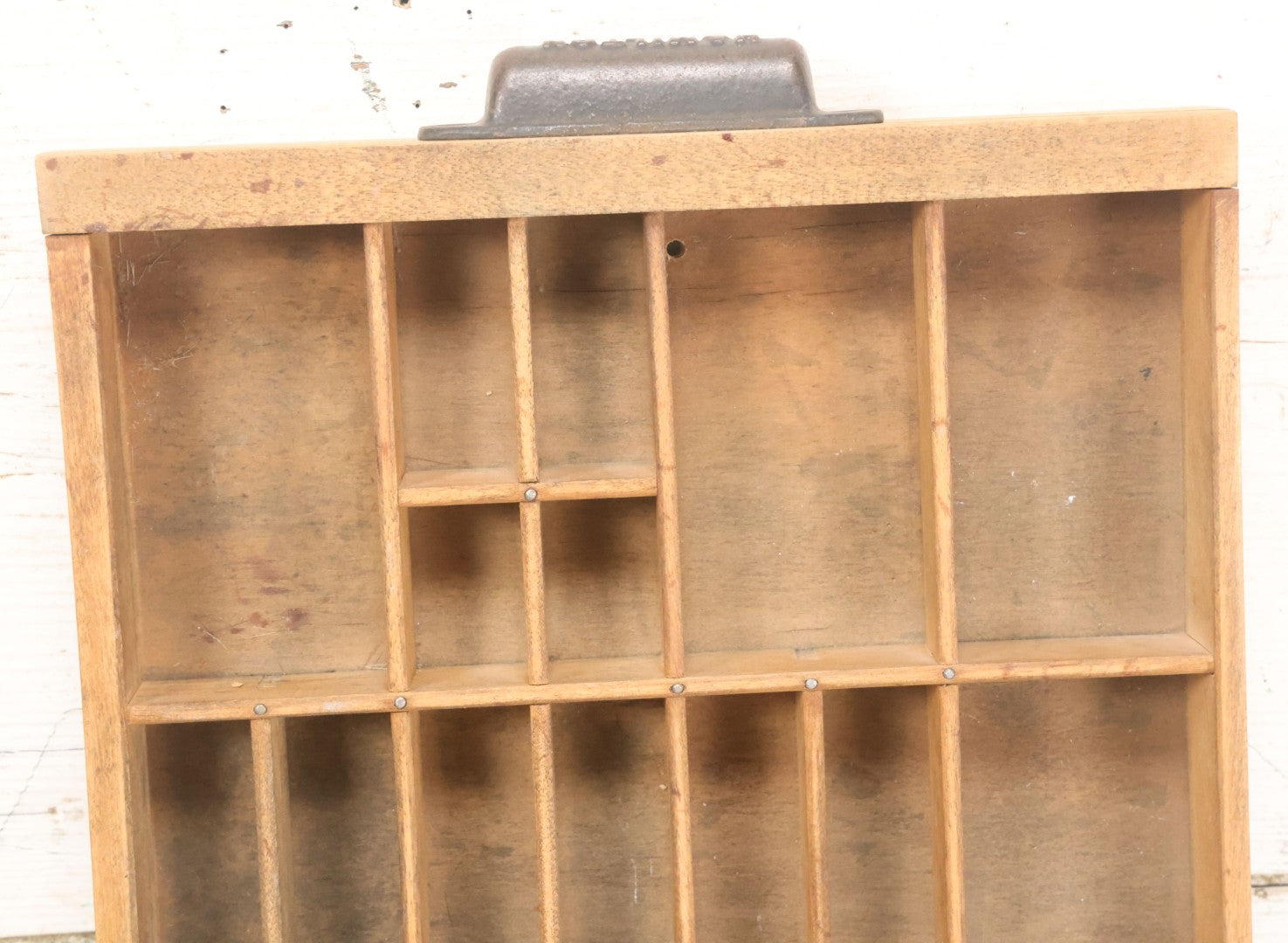 Lot 022 - Antique Hamilton Print Letterpress Type Dividing Drawer Tray, Cut Down To Size, 10-3/8" x 17-3/8" With Handle