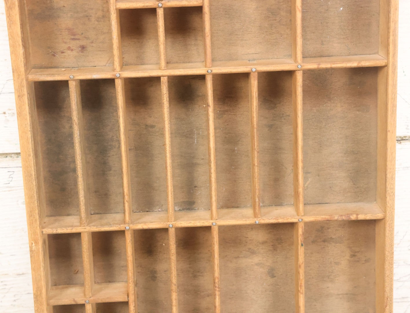 Lot 022 - Antique Hamilton Print Letterpress Type Dividing Drawer Tray, Cut Down To Size, 10-3/8" x 17-3/8" With Handle