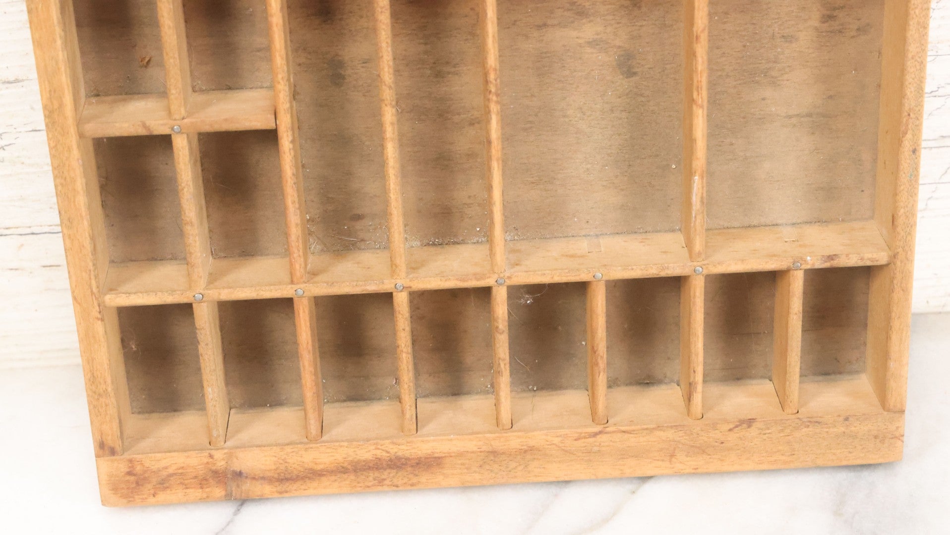 Lot 022 - Antique Hamilton Print Letterpress Type Dividing Drawer Tray, Cut Down To Size, 10-3/8" x 17-3/8" With Handle