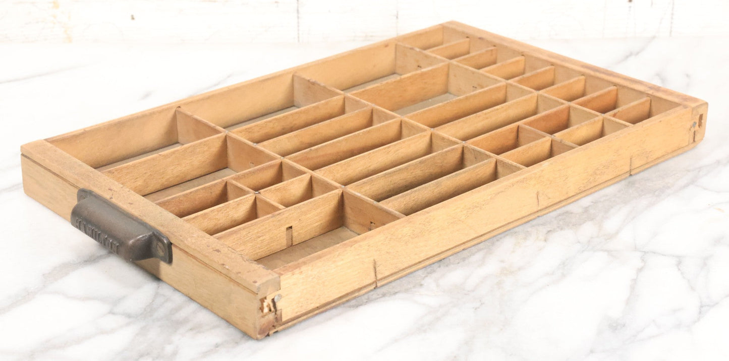 Lot 022 - Antique Hamilton Print Letterpress Type Dividing Drawer Tray, Cut Down To Size, 10-3/8" x 17-3/8" With Handle