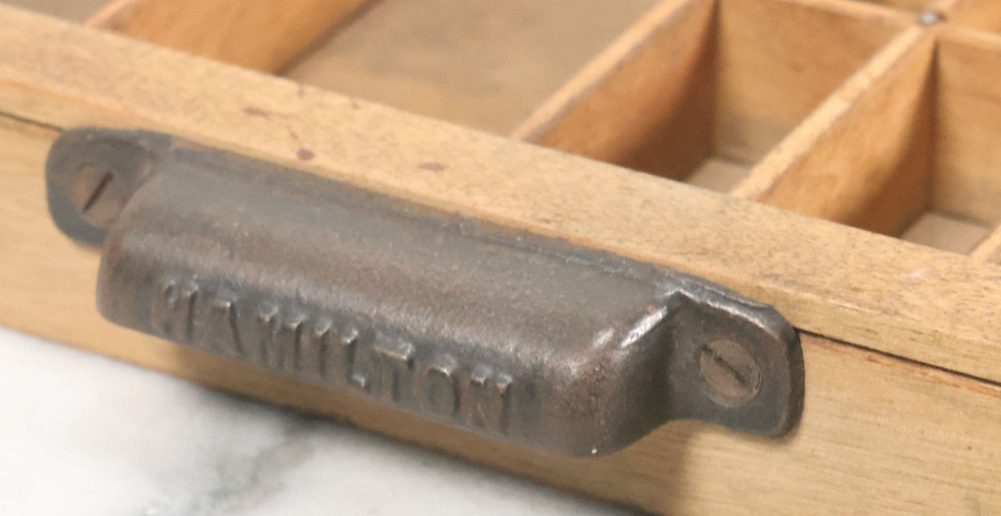 Lot 022 - Antique Hamilton Print Letterpress Type Dividing Drawer Tray, Cut Down To Size, 10-3/8" x 17-3/8" With Handle