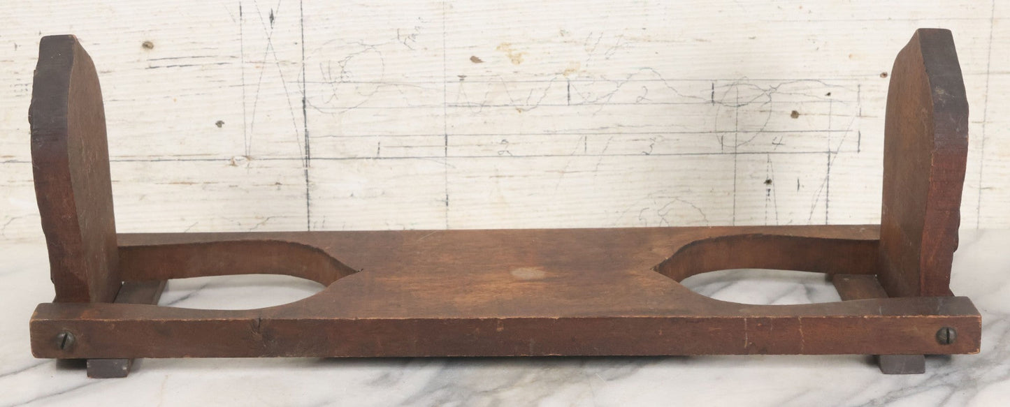 Lot 023 - Antique Hand Carved Wooden Arts And Crafts Folding Bookstand With Flower Motif, 20" x 6"