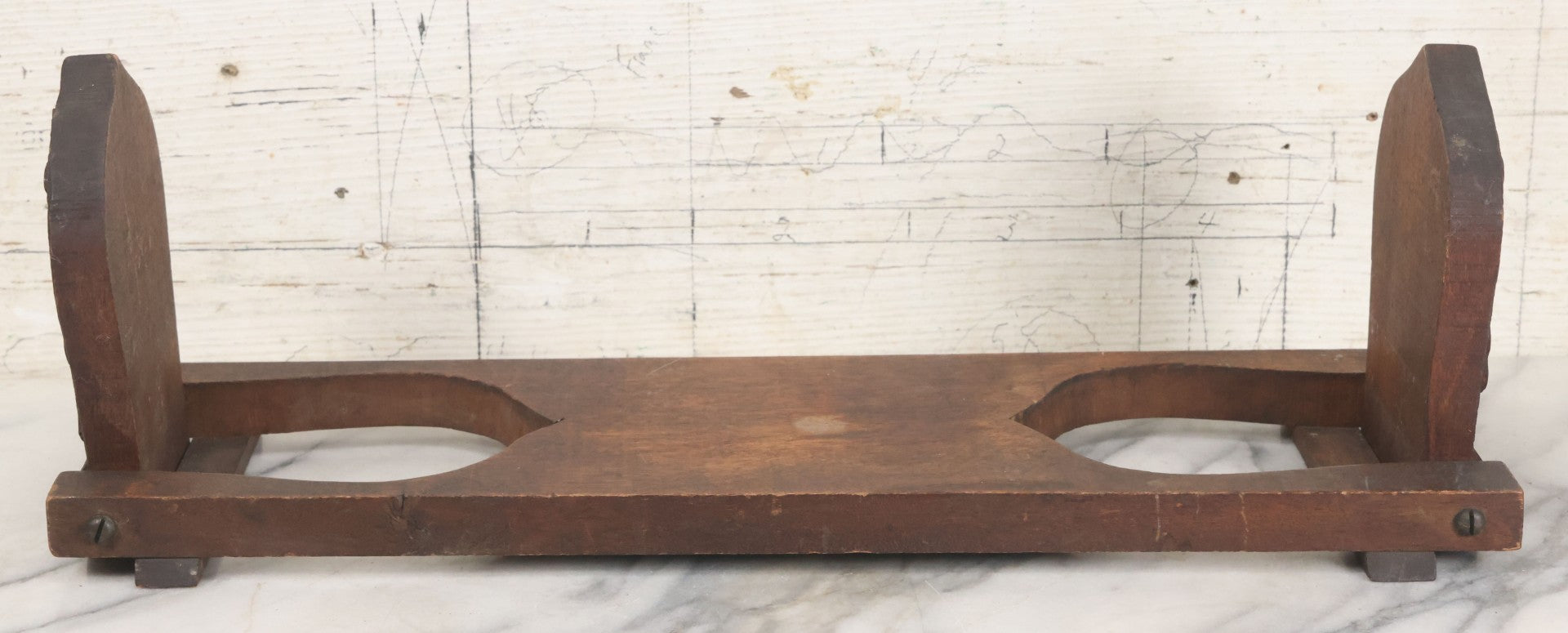 Lot 023 - Antique Hand Carved Wooden Arts And Crafts Folding Bookstand With Flower Motif, 20" x 6"