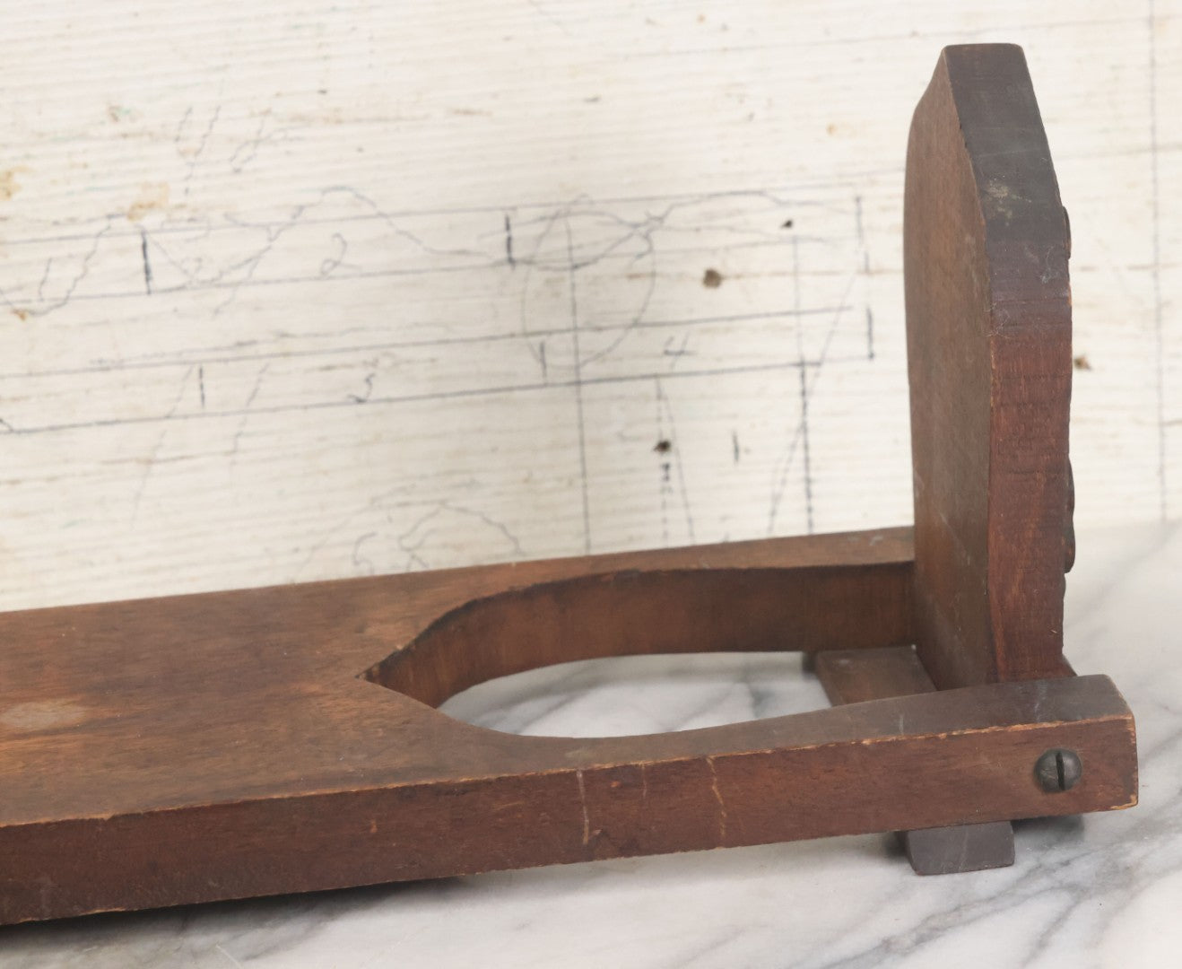 Lot 023 - Antique Hand Carved Wooden Arts And Crafts Folding Bookstand With Flower Motif, 20" x 6"