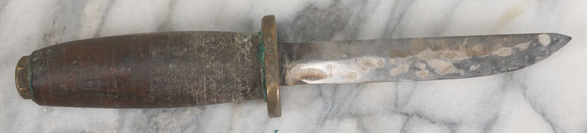 Lot 027 - Vintage Hunting Knife With Leather Sheath, Maker's Mark Worn Away, 5-1/4" Blade Length