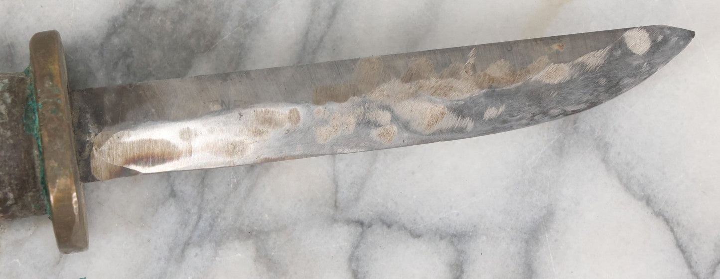 Lot 027 - Vintage Hunting Knife With Leather Sheath, Maker's Mark Worn Away, 5-1/4" Blade Length