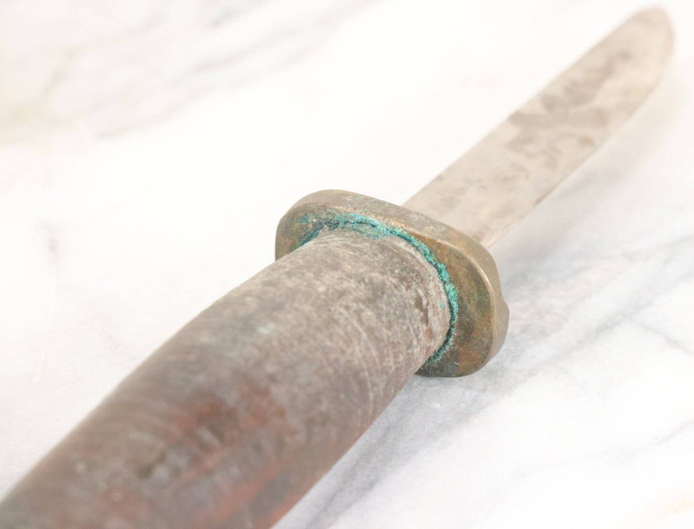 Lot 027 - Vintage Hunting Knife With Leather Sheath, Maker's Mark Worn Away, 5-1/4" Blade Length