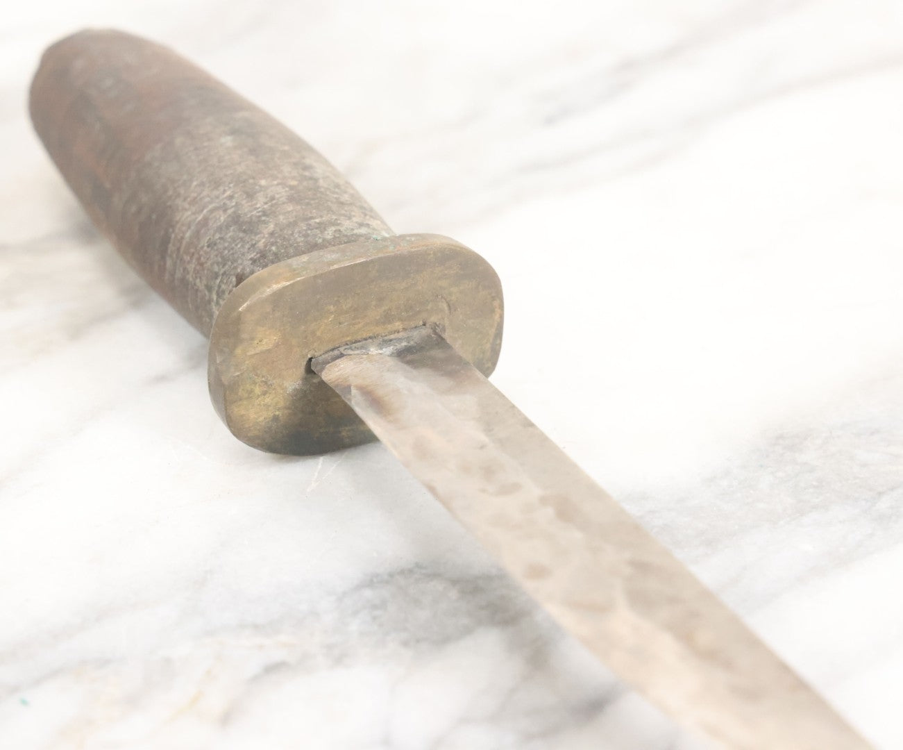 Lot 027 - Vintage Hunting Knife With Leather Sheath, Maker's Mark Worn Away, 5-1/4" Blade Length