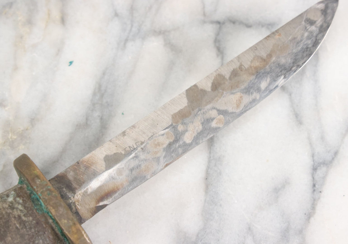 Lot 027 - Vintage Hunting Knife With Leather Sheath, Maker's Mark Worn Away, 5-1/4" Blade Length