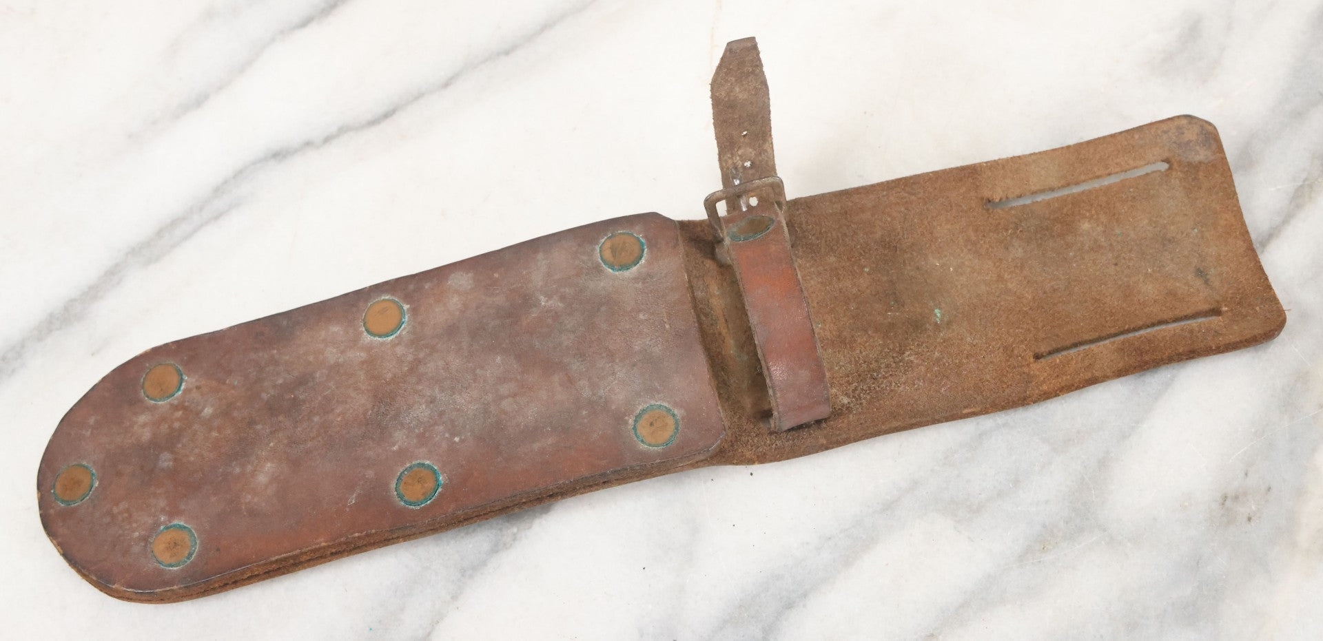 Lot 027 - Vintage Hunting Knife With Leather Sheath, Maker's Mark Worn Away, 5-1/4" Blade Length