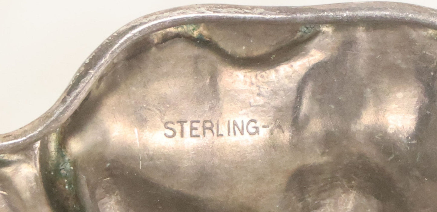 Lot 028 - Antique Sterling Silver Anemone Flower Tea Strainer With Octagonal Black Lacquered Wooden Handle, Marked "Sterling-A"