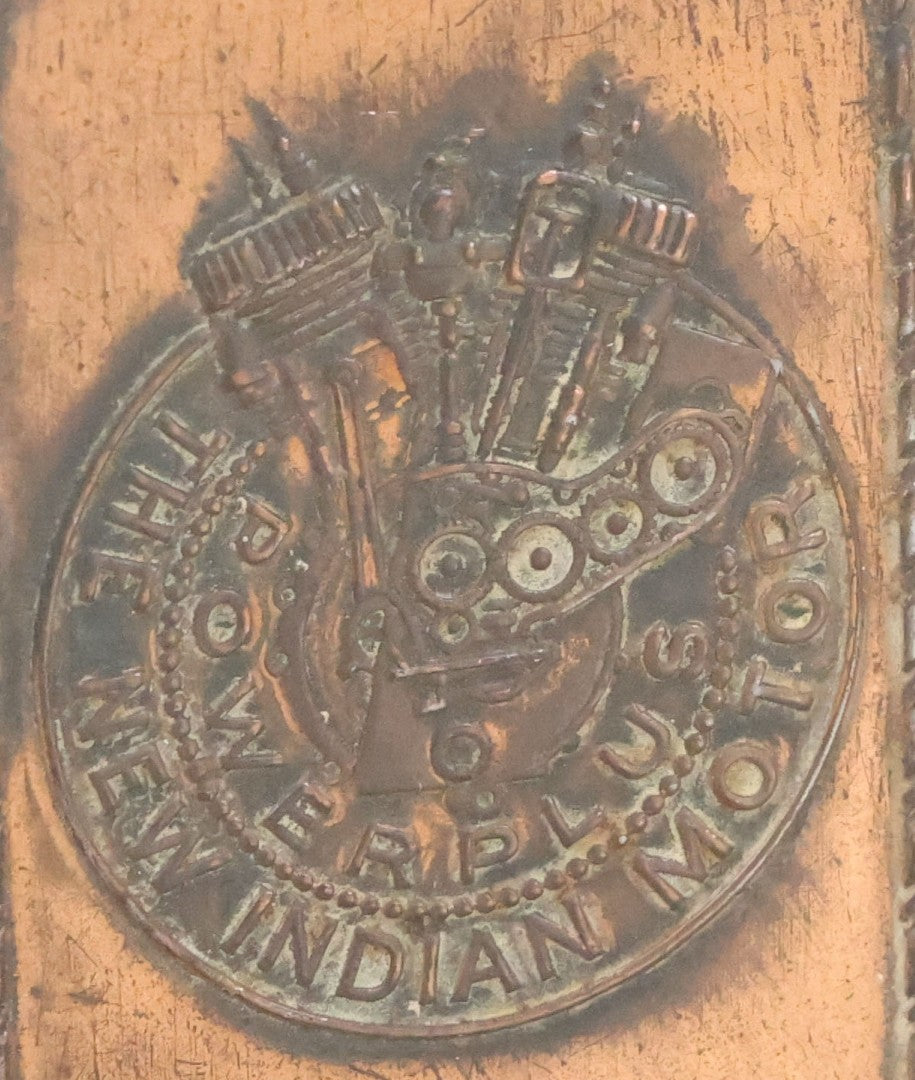 Lot 030 - Antique Indian Motorcycle "Power Plus, The New Indian Motor" Copper Advertising Matchbox Holder By Hendee Manufacturing Co., Springfield, Massachusetts, Circa 1916