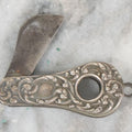 Lot 035 - Antique Sterling Silver Repousse Handle Folding Pocket Knife Cigarette Cutter Tool, Marked Sterling, Note Handle Pin Loosening