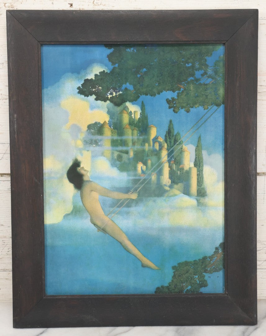 Lot 043 - Antique Maxfield Parrish Lithograph Print "The Dinky Bird" Chromolithograph, Illustrating Eugene Field's "Poems Of Childhood", Early 20th Century, 14-7/8" x 19" Framed
