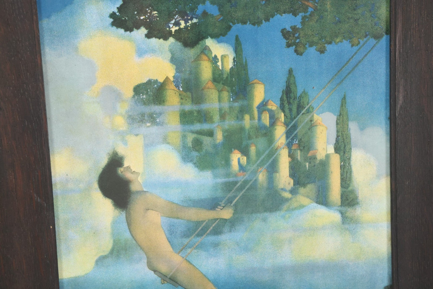 Lot 043 - Antique Maxfield Parrish Lithograph Print "The Dinky Bird" Chromolithograph, Illustrating Eugene Field's "Poems Of Childhood", Early 20th Century, 14-7/8" x 19" Framed