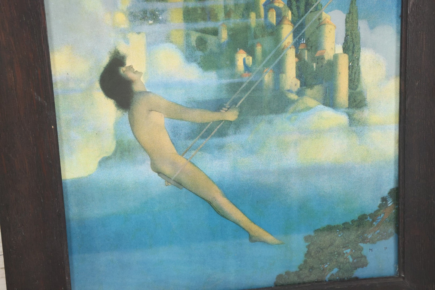 Lot 043 - Antique Maxfield Parrish Lithograph Print "The Dinky Bird" Chromolithograph, Illustrating Eugene Field's "Poems Of Childhood", Early 20th Century, 14-7/8" x 19" Framed