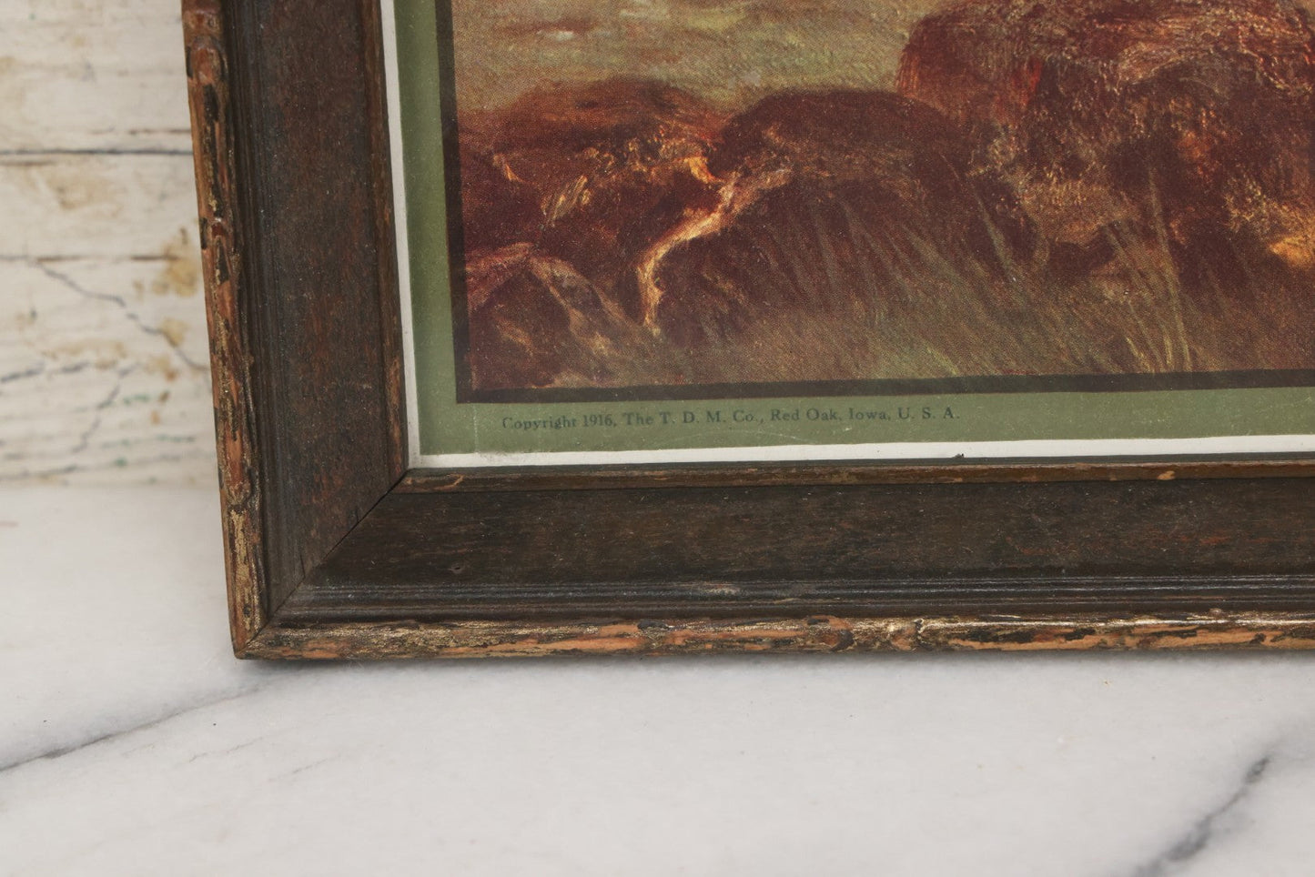 Lot 047 - Antique Print Of Lion And Lioness Titled Discretion Is The Better Part Of Valor, After A Painting By Lewis, Copyright 1916, The T.D.M. Co., Red Oak Iowa, Framed, 18-5/8" x 12-5/8"