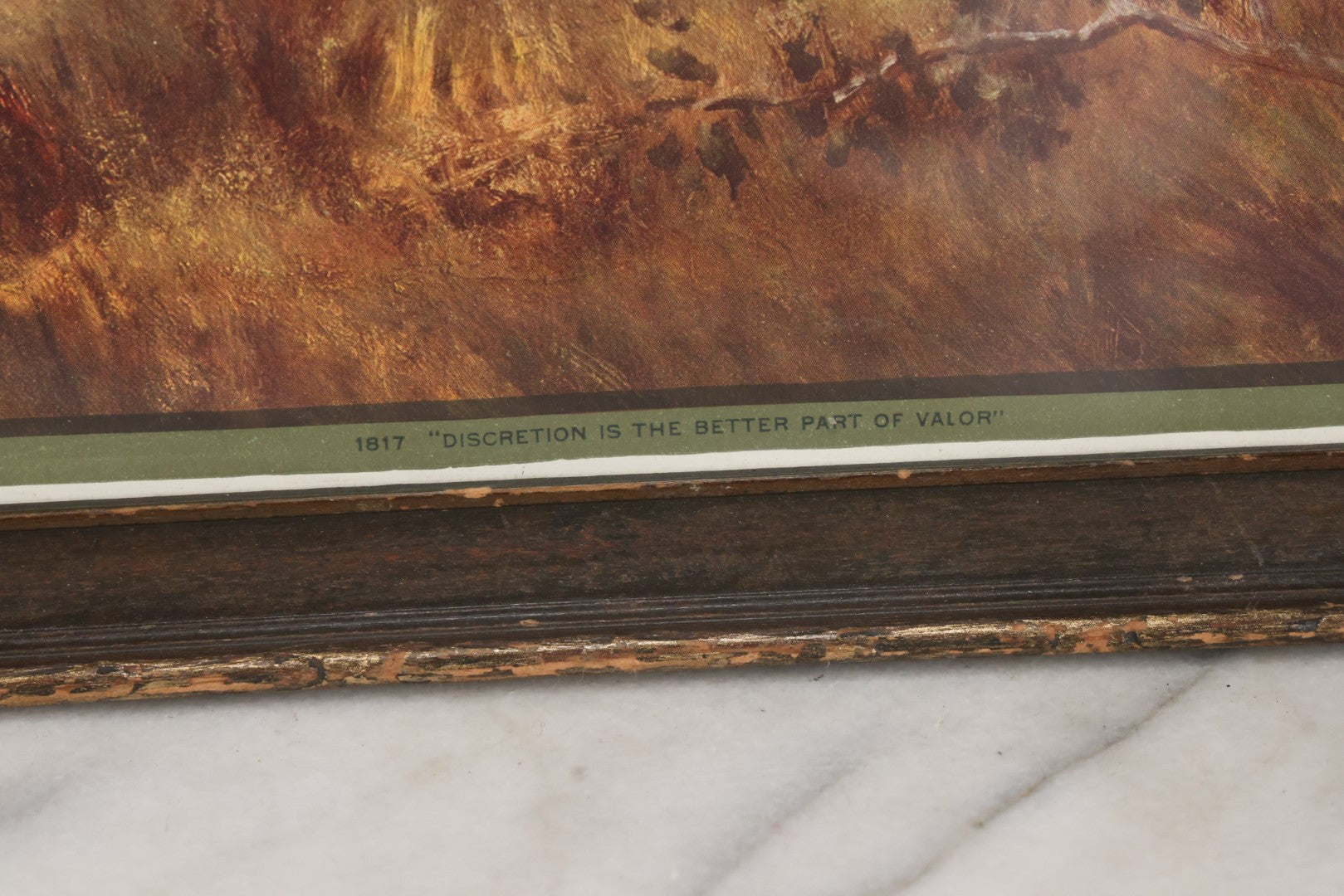 Lot 047 - Antique Print Of Lion And Lioness Titled Discretion Is The Better Part Of Valor, After A Painting By Lewis, Copyright 1916, The T.D.M. Co., Red Oak Iowa, Framed, 18-5/8" x 12-5/8"