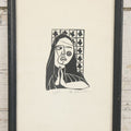 Lot 049 - Vintage Wood Block Print Of Praying Nun With Suspicious Expression, No. 30/50, Artist Signed M. Schneider, 6-3/4" x 10-5/8"