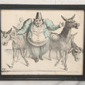 Lot 050 - Antique Hand Colored French Satirical Comic Caricature Print Of Portly Man And Donkeys, In Modern Frame, 10-3/4" x 8-7/8"