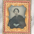 Lot 057 - Antique 1/9th Plate Ambrotype Photograph Of Pretty Young Woman With Slight Smile And Bob Hairdo, In Split Half Leatherette Union Case