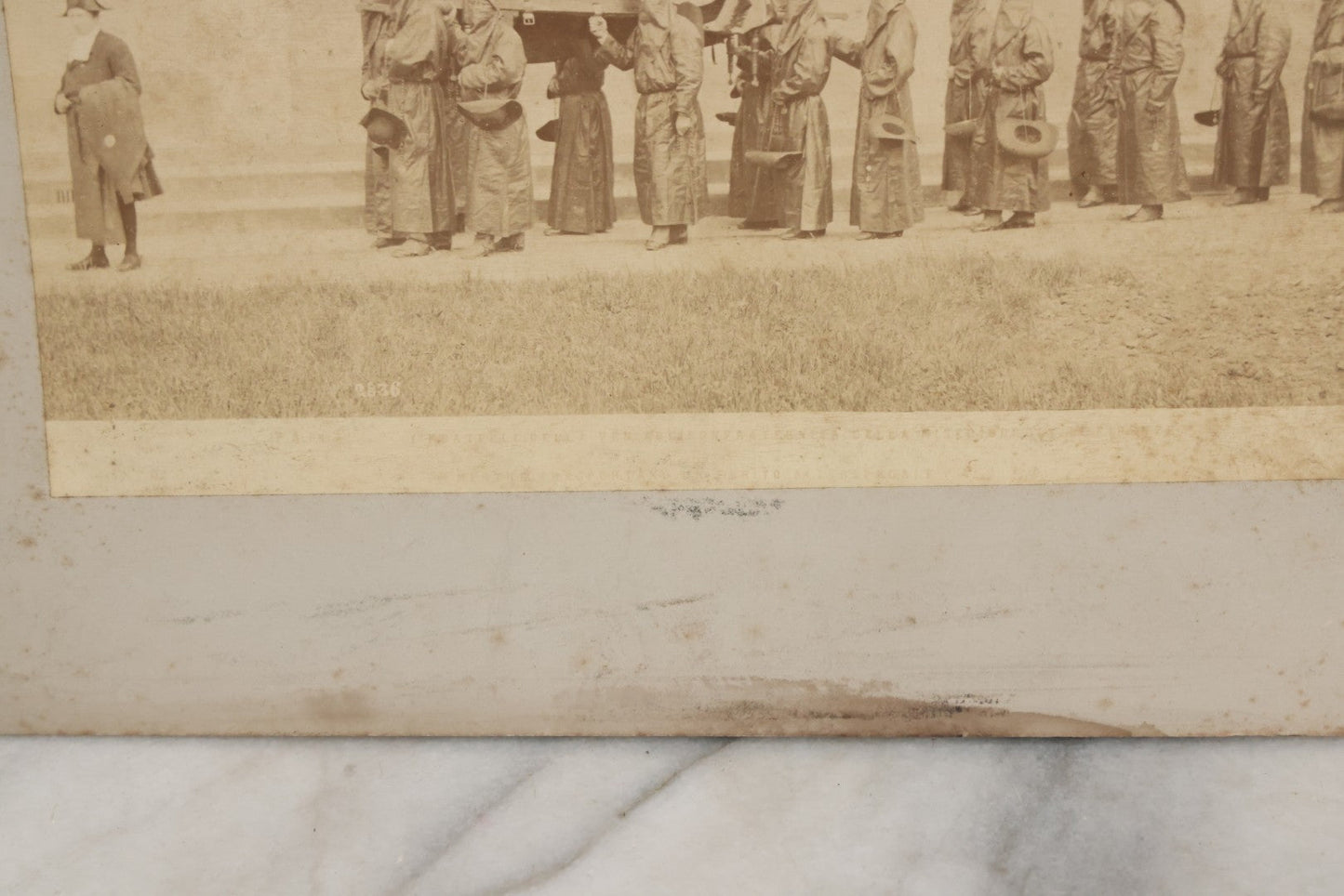 Lot 065 - Antique Boarded Photographs Of Priests In Dark Robes In Ceremonial Funeral Procession, With Identification Printed But Illegible, Likely Related To The Penitents, Italy