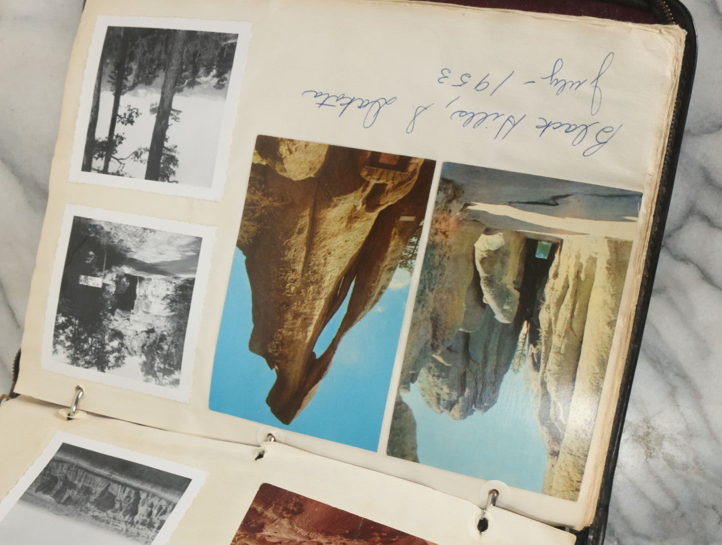 Lot 074 - Vintage Photo Album And Scrapbook Including Many Snapshot Photographs And Postcards Of Travel In The Midwestern And Western U.S., Circa 1950 To 1970, In Leather Folio, Not All Pages Pictured