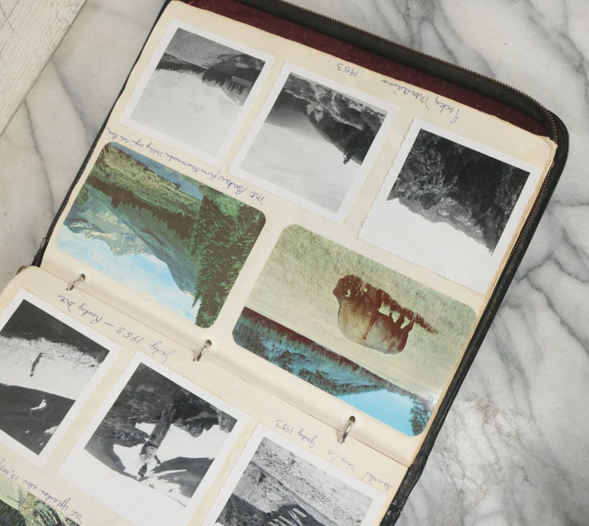 Lot 074 - Vintage Photo Album And Scrapbook Including Many Snapshot Photographs And Postcards Of Travel In The Midwestern And Western U.S., Circa 1950 To 1970, In Leather Folio, Not All Pages Pictured