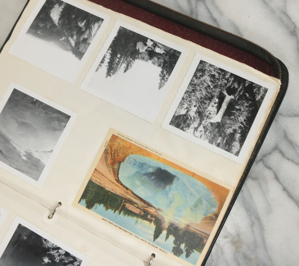 Lot 074 - Vintage Photo Album And Scrapbook Including Many Snapshot Photographs And Postcards Of Travel In The Midwestern And Western U.S., Circa 1950 To 1970, In Leather Folio, Not All Pages Pictured