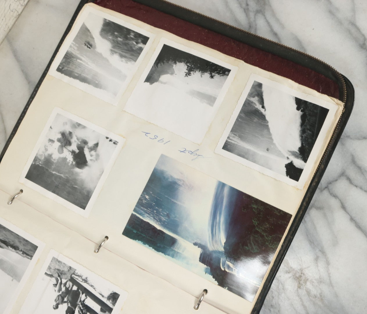 Lot 074 - Vintage Photo Album And Scrapbook Including Many Snapshot Photographs And Postcards Of Travel In The Midwestern And Western U.S., Circa 1950 To 1970, In Leather Folio, Not All Pages Pictured