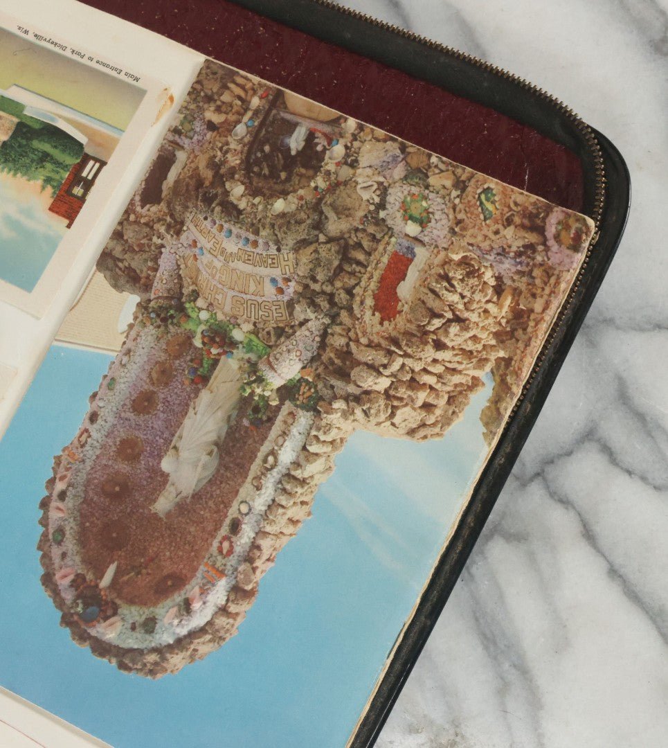 Lot 074 - Vintage Photo Album And Scrapbook Including Many Snapshot Photographs And Postcards Of Travel In The Midwestern And Western U.S., Circa 1950 To 1970, In Leather Folio, Not All Pages Pictured