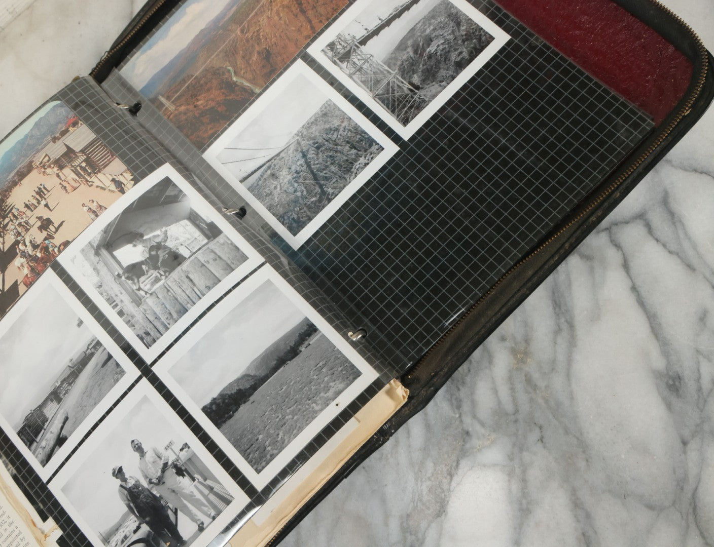Lot 074 - Vintage Photo Album And Scrapbook Including Many Snapshot Photographs And Postcards Of Travel In The Midwestern And Western U.S., Circa 1950 To 1970, In Leather Folio, Not All Pages Pictured