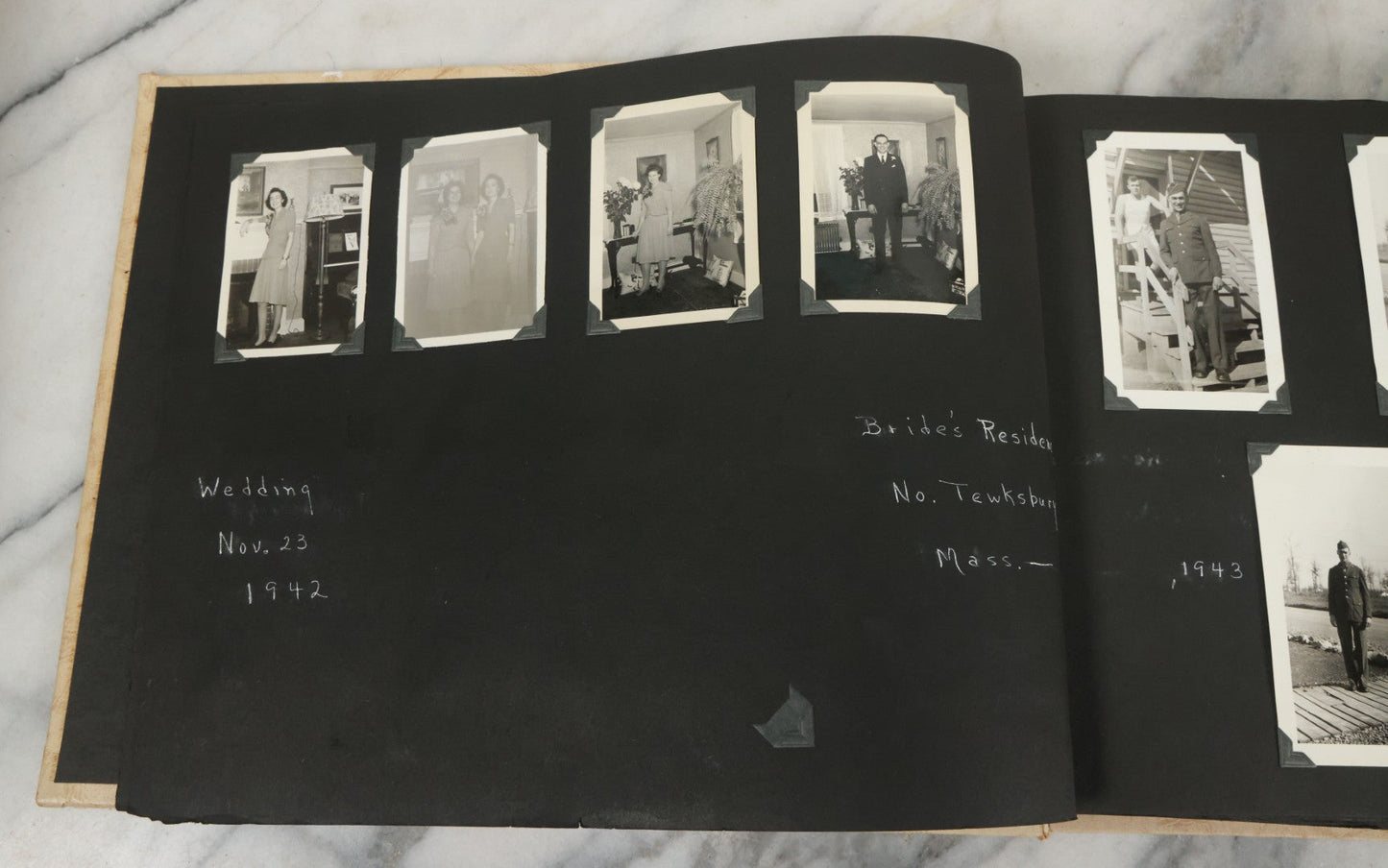 Lot 075 - Vintage WWII Era (1940s) Snapshot Photo Album Featuring Many Photos Of Soldiers, Boston, Farm Animals, Belonged To Francis And Melvin De Jaqer, Photos From Camp Forrest Tennessee, All Photos Pictured