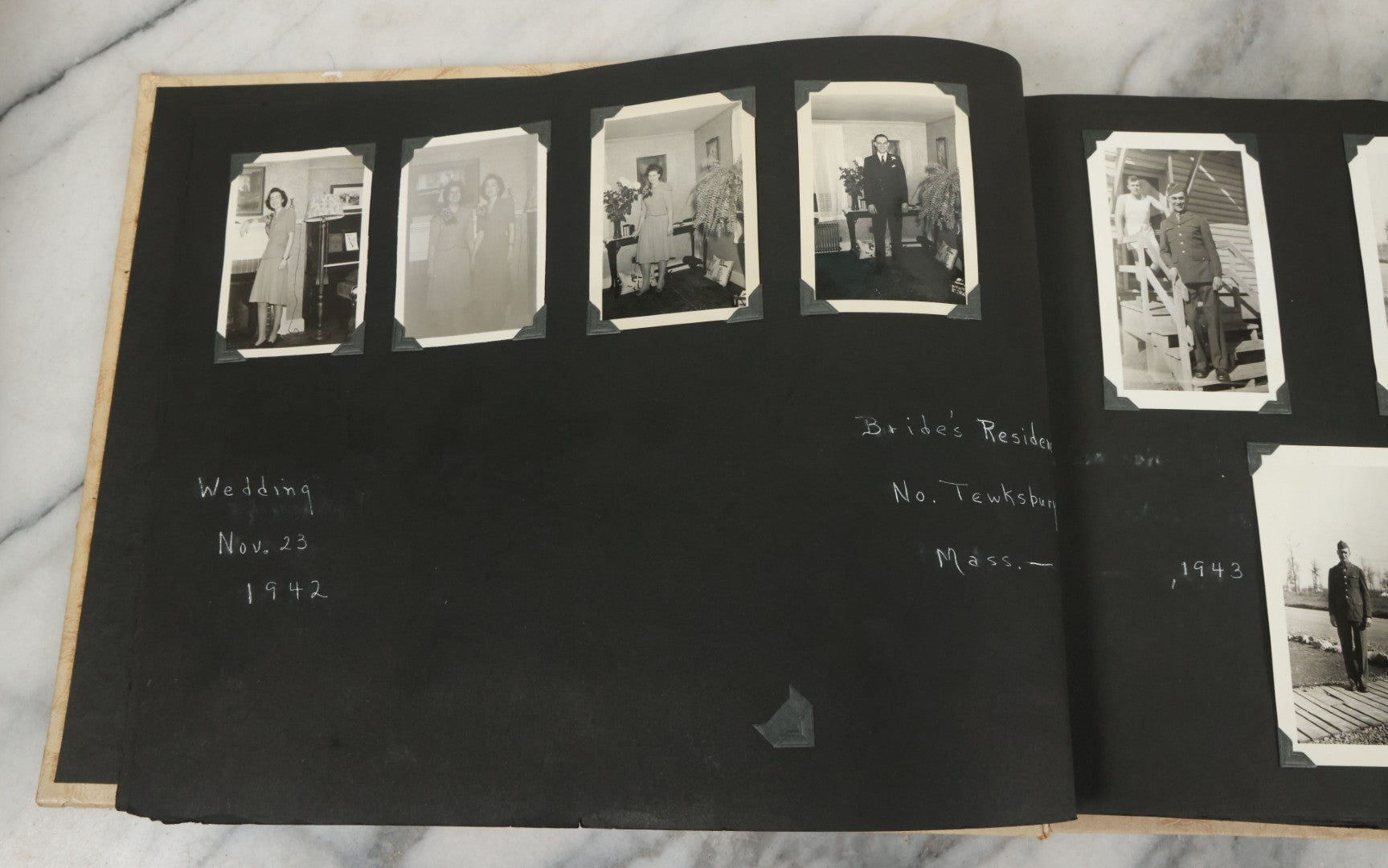 Lot 075 - Vintage WWII Era (1940s) Snapshot Photo Album Featuring Many Photos Of Soldiers, Boston, Farm Animals, Belonged To Francis And Melvin De Jaqer, Photos From Camp Forrest Tennessee, All Photos Pictured