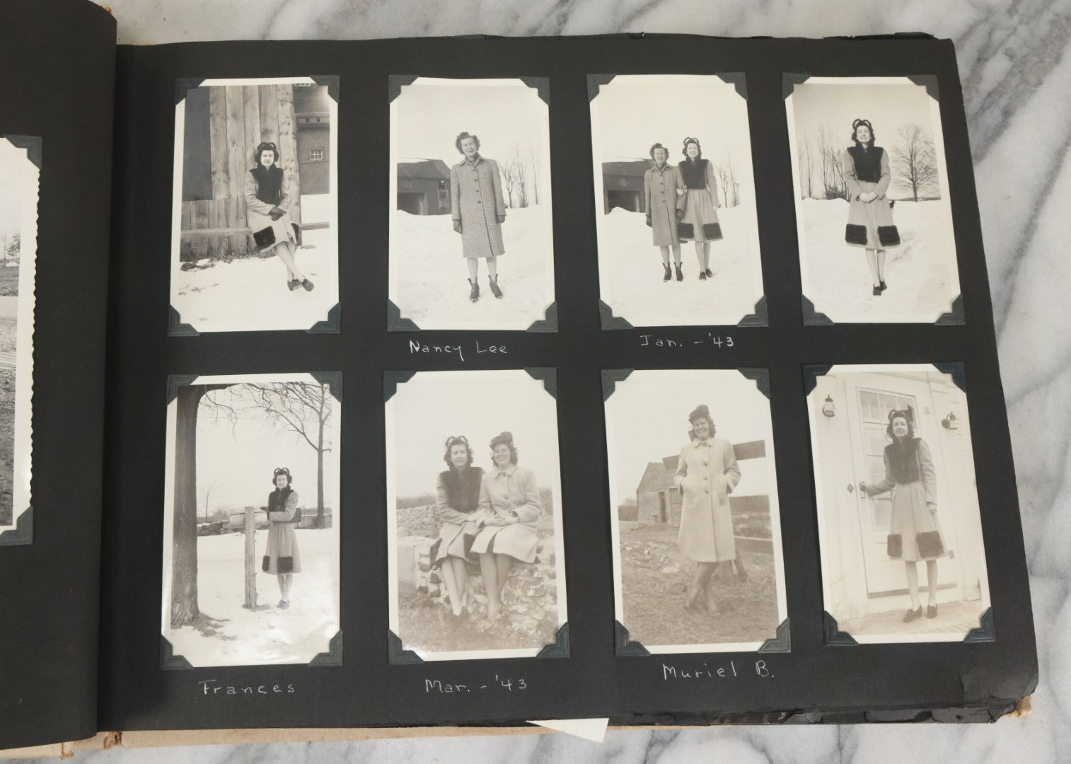 Lot 075 - Vintage WWII Era (1940s) Snapshot Photo Album Featuring Many Photos Of Soldiers, Boston, Farm Animals, Belonged To Francis And Melvin De Jaqer, Photos From Camp Forrest Tennessee, All Photos Pictured