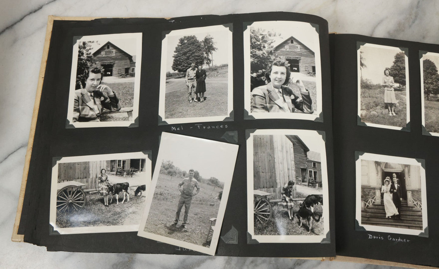 Lot 075 - Vintage WWII Era (1940s) Snapshot Photo Album Featuring Many Photos Of Soldiers, Boston, Farm Animals, Belonged To Francis And Melvin De Jaqer, Photos From Camp Forrest Tennessee, All Photos Pictured
