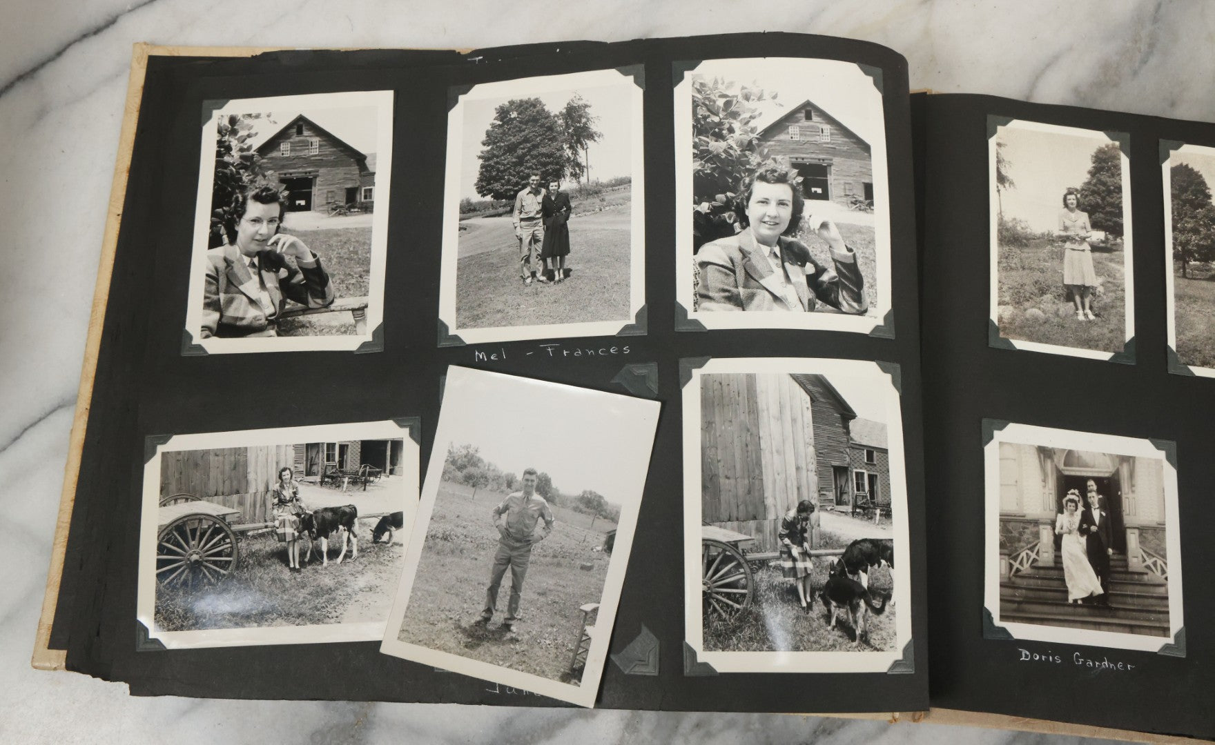 Lot 075 - Vintage WWII Era (1940s) Snapshot Photo Album Featuring Many Photos Of Soldiers, Boston, Farm Animals, Belonged To Francis And Melvin De Jaqer, Photos From Camp Forrest Tennessee, All Photos Pictured