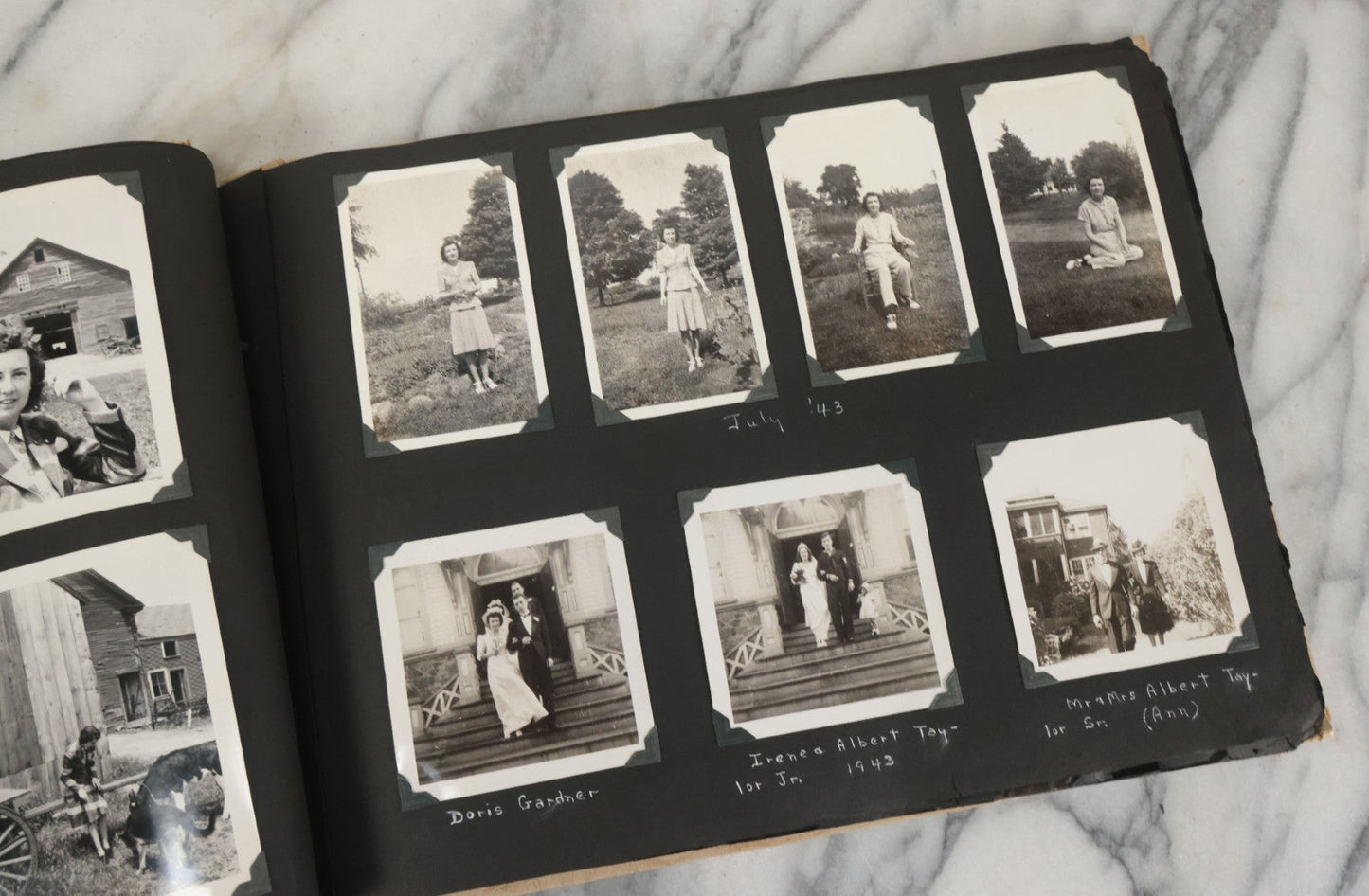 Lot 075 - Vintage WWII Era (1940s) Snapshot Photo Album Featuring Many Photos Of Soldiers, Boston, Farm Animals, Belonged To Francis And Melvin De Jaqer, Photos From Camp Forrest Tennessee, All Photos Pictured