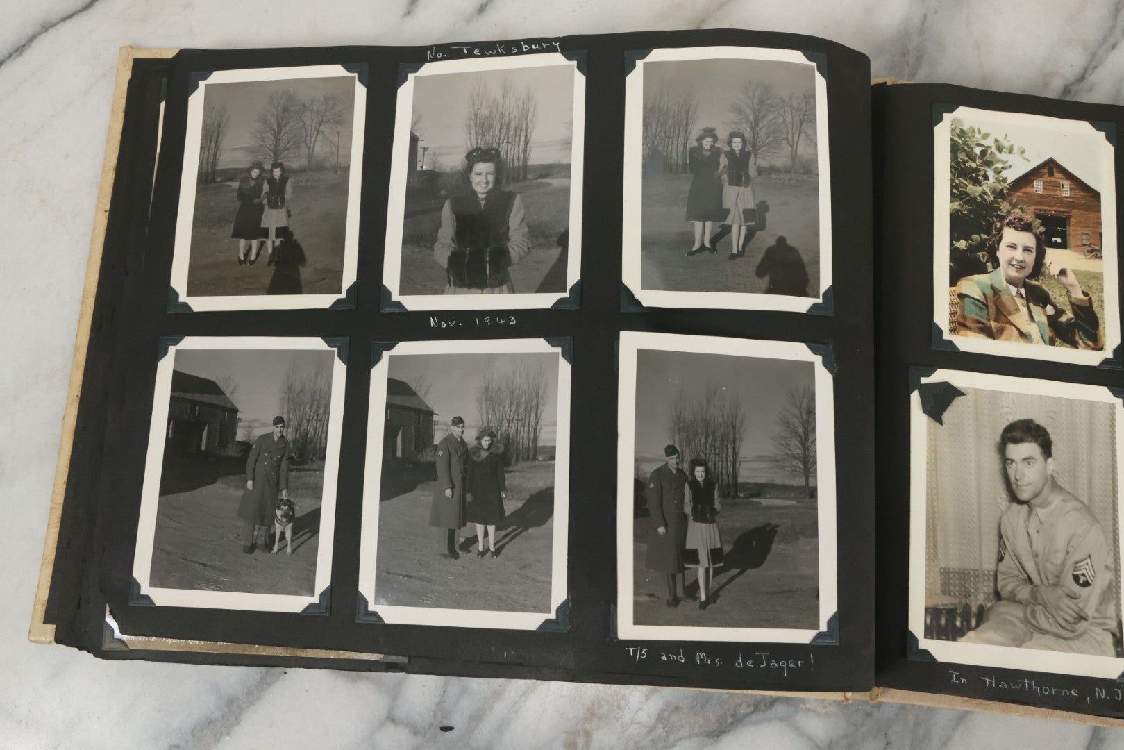 Lot 075 - Vintage WWII Era (1940s) Snapshot Photo Album Featuring Many Photos Of Soldiers, Boston, Farm Animals, Belonged To Francis And Melvin De Jaqer, Photos From Camp Forrest Tennessee, All Photos Pictured