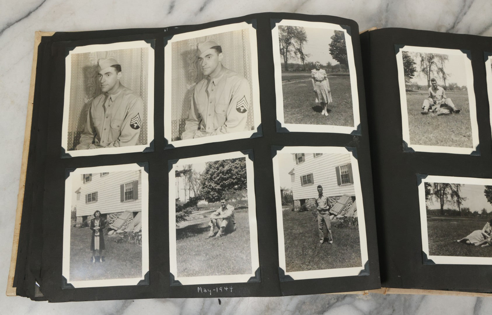 Lot 075 - Vintage WWII Era (1940s) Snapshot Photo Album Featuring Many Photos Of Soldiers, Boston, Farm Animals, Belonged To Francis And Melvin De Jaqer, Photos From Camp Forrest Tennessee, All Photos Pictured